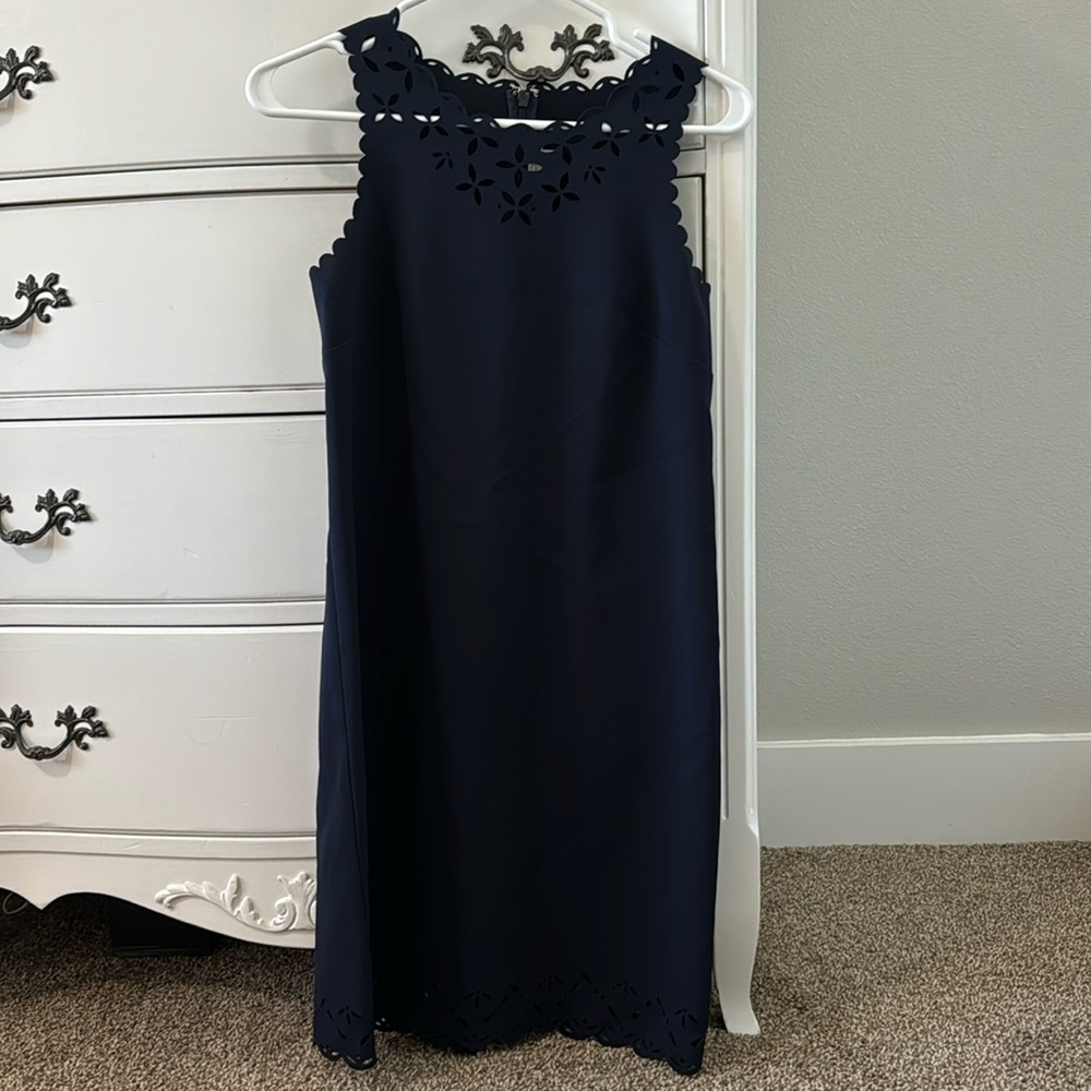 Like new JCrew laser cut, scalloped dress in Navy